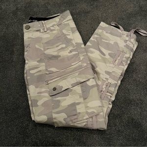 Grey and Tan camo pants with lacing tie details
